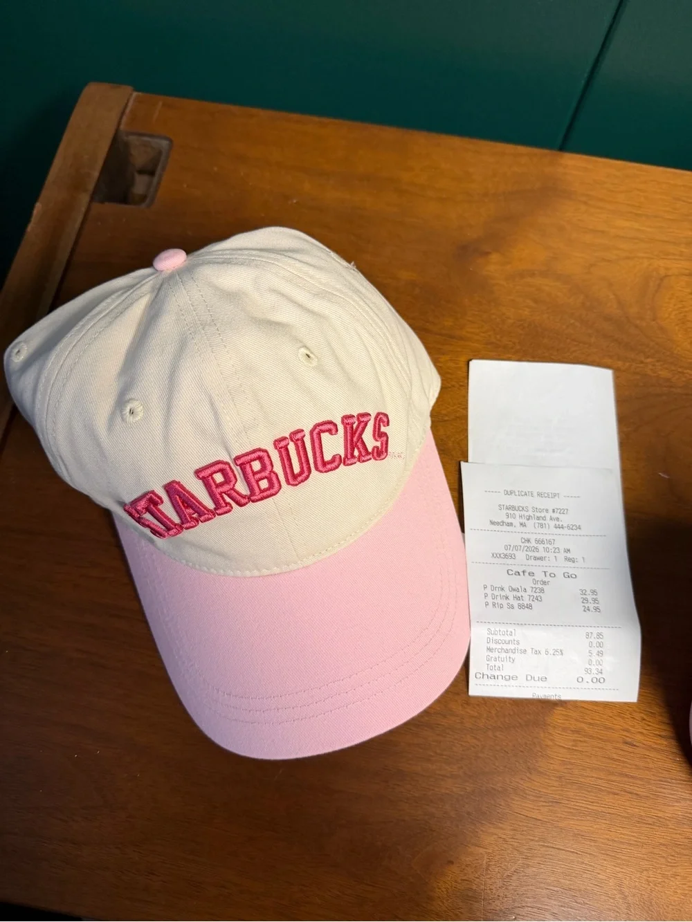 Starbucks Cream and Pink Embroidered Logo Cap